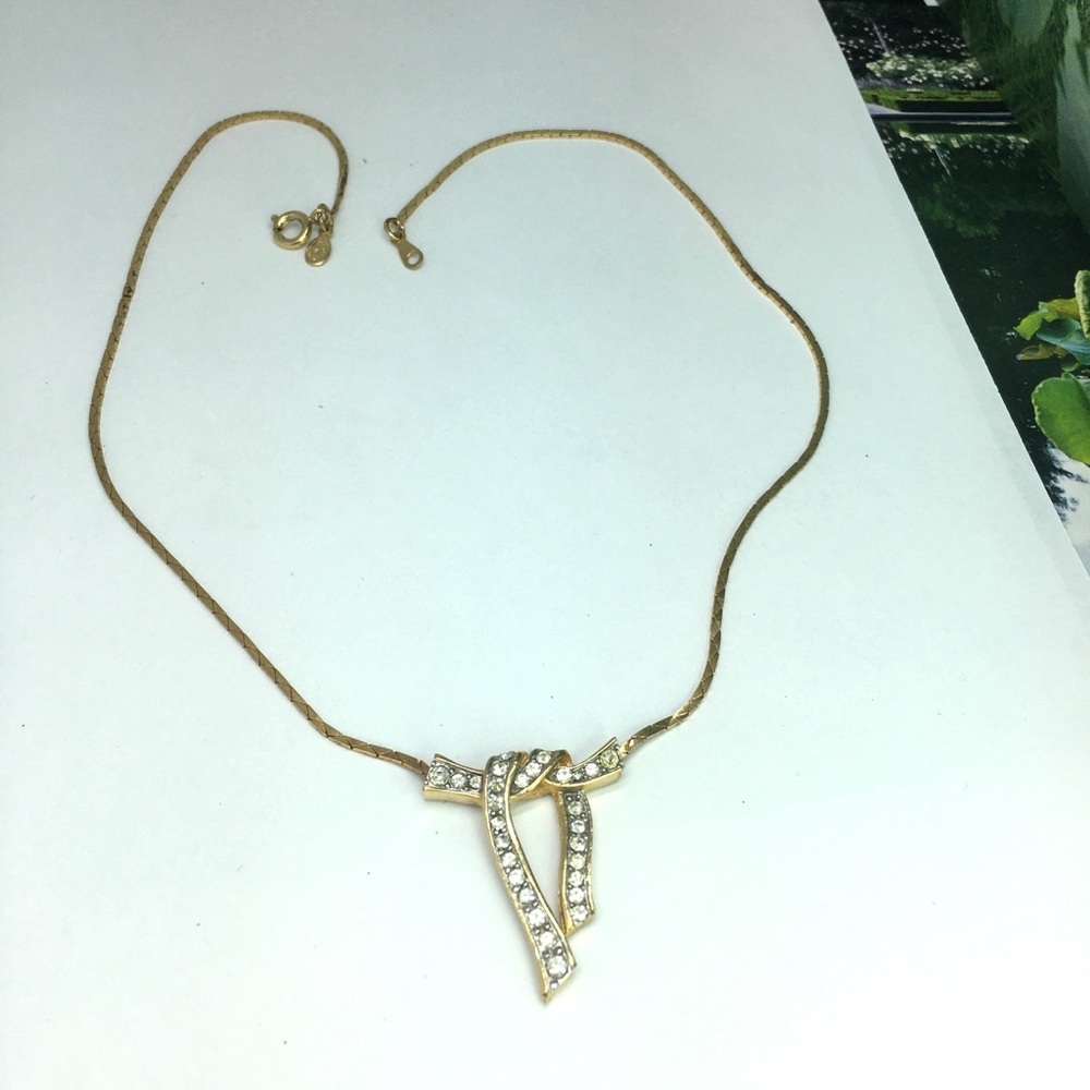 Givenchy Authentic Rhinestone Bow Necklace France - image 1